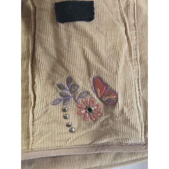 Mudd Vintage Denim Messenger Bag 00s Y2K Beige Floral Embroidered Crossbody - Picture 6 of 16